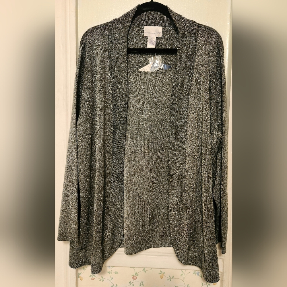 Women's Susan Graver Style Silver Gray Open-Front Drapped Top New With Tags 2X